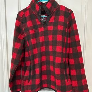 Size Large LL Bean Sweatshirt Snap Buttons Pullover Plaid Buffalo Check